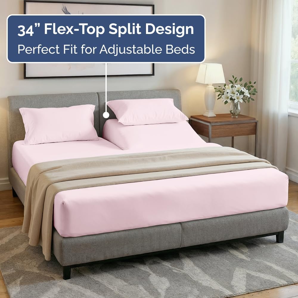 Flex Top Split Head King 4 Piece Sheet Set - Ultra-Soft, Breathable & Cooling Bed Sheets Set - Hotel Luxury Bedding for Women & Men with…