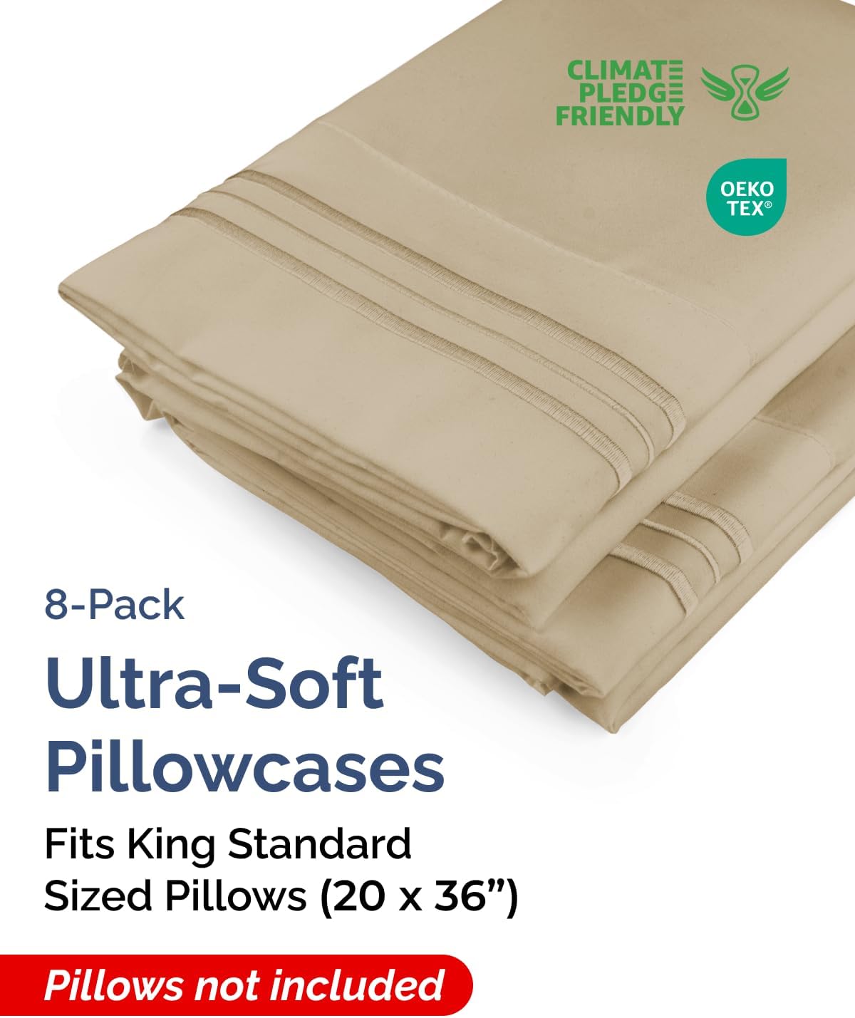 King Standard Pillow Cases Set of 8 - Ultra Soft Hotel Quality Pillowcase Covers - Comfy & Wrinkle Free - Shrink & Fade Resistant…