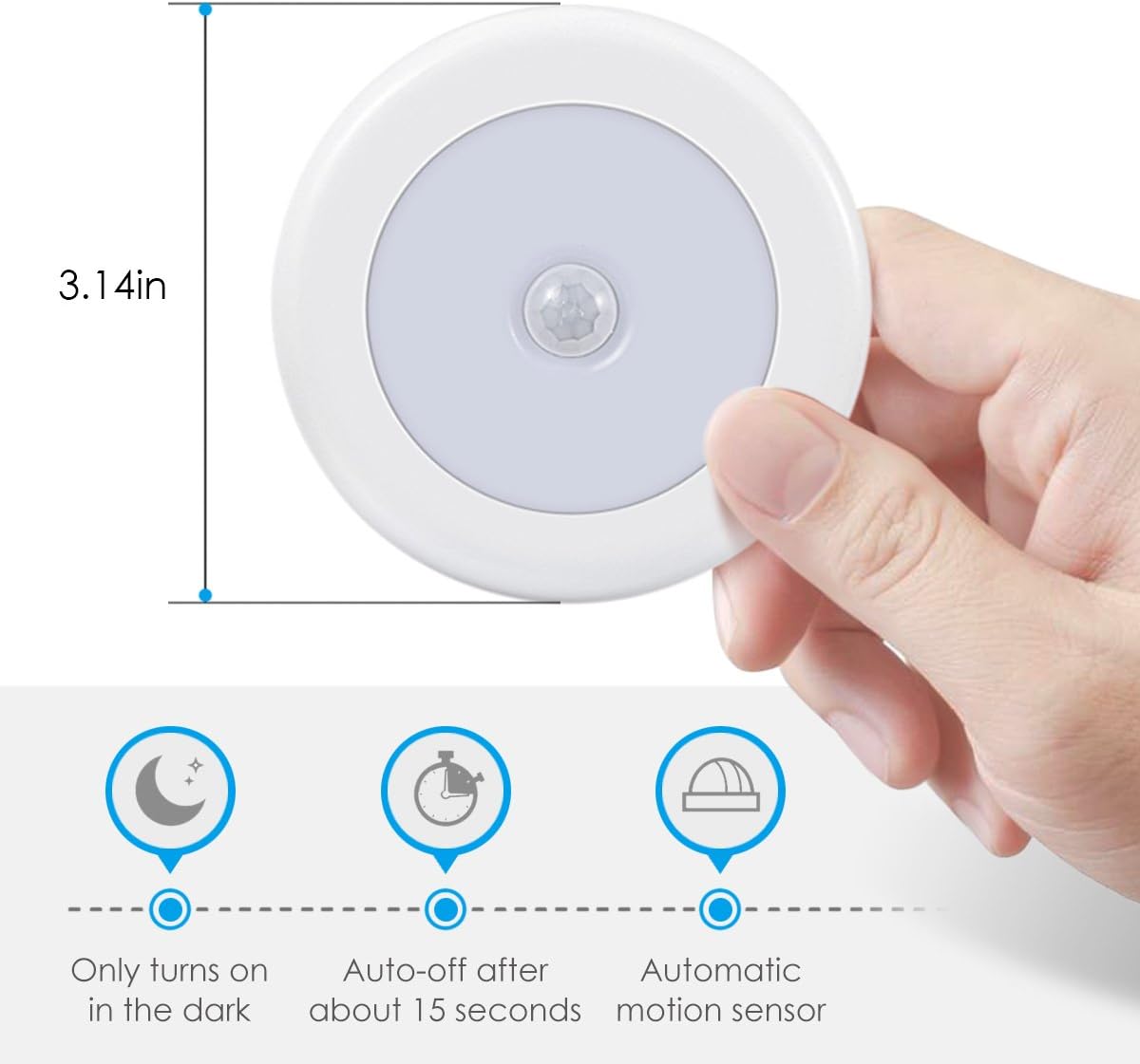 AMIR Upgraded 3.15” Motion Sensor Light Indoor, Cordless Battery Powered Stick on LED Night Lights for Closet, Stair, Under Cabinet…