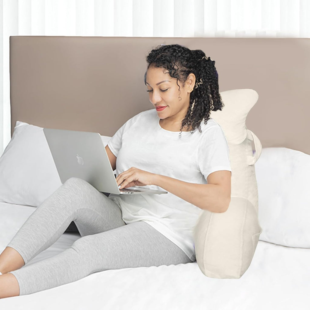 SLIGUY Reading Pillow for Sitting in Bed Couch Adult, Back Pillow with arm Support and Pockets, Adult Back Pillow Bed Chair for Bed Rest…