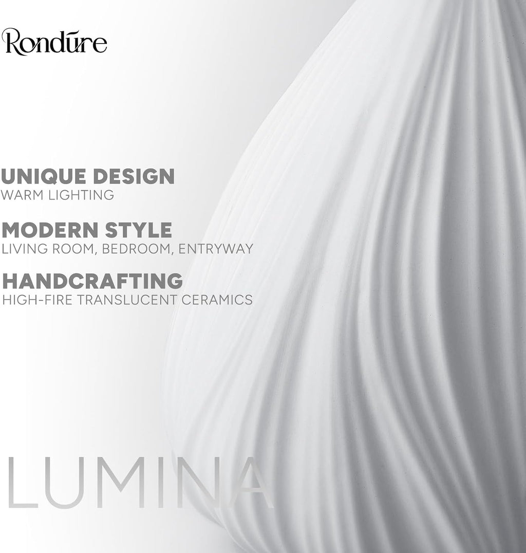 RONDURE 10.6" Ceramic Cordless Table Lamp, Portable Rechargeable Table lamp, Touch Dimmable Warm Ambient Lighting for Living Room…