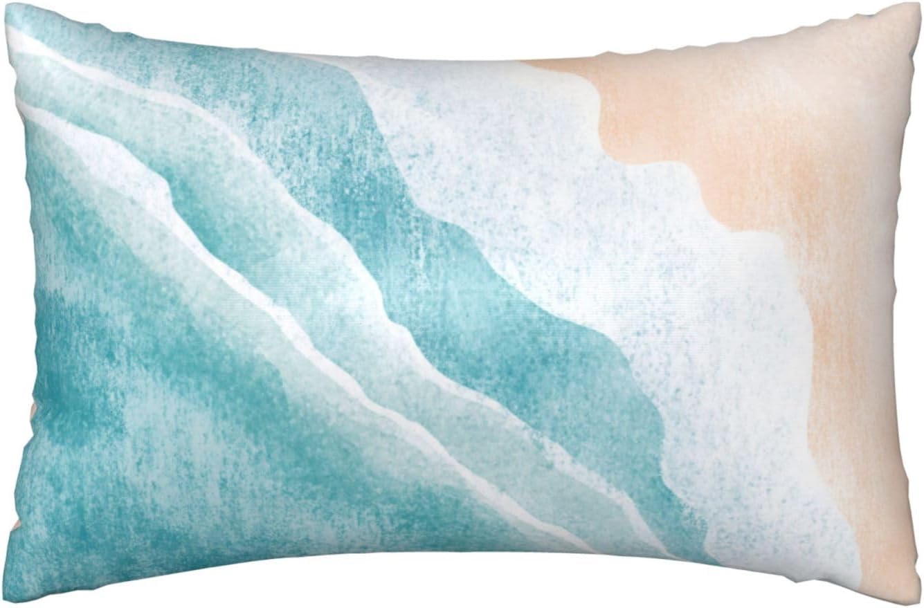 Imitation Silk Pillowcase for Hair and Skin Boho Abstract Blue Sea Beach 1 Pack Satin Queen Pillowcase with Hidden Zipper Cooling Pillow…