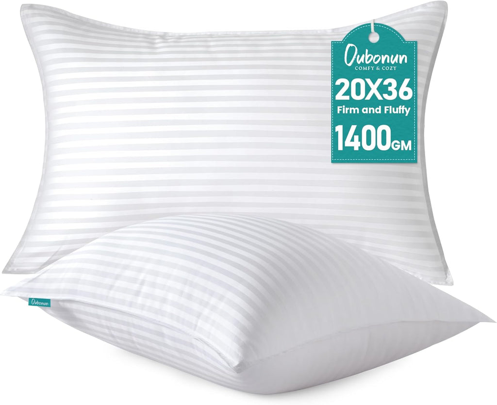 Oubonun King Size Pillows Set of 2 - Fluffy & Supportive Down Alternative Pillows with Zippered Cotton Cover - Breathable and Cool for All…