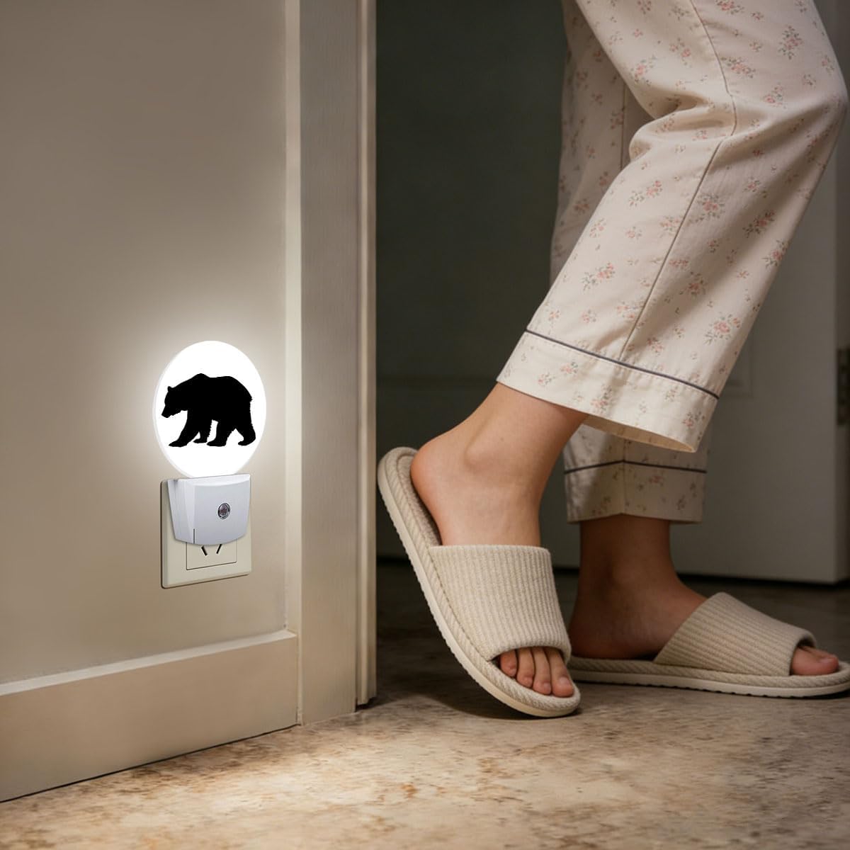 Black Bear Night Light Plug Into Wall Auto Led Sleep Round Lamp for Living Room Hallway Stairs