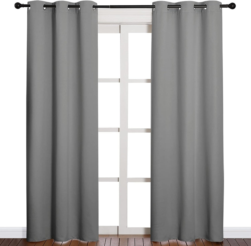 NICETOWN Thermal Insulated Grommet Blackout Curtains for Office, Kids Window Drape Panel for Nursery, Privacy Short Curtains (Silver…