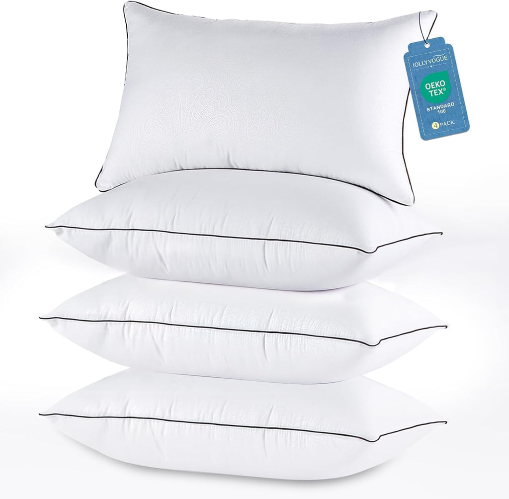 JOLLYVOGUE Pillows Queen Size Set of 4 for Sleeping, Soft and Supportive Bed Pillow with Down Alternative Filling for Side and Back…