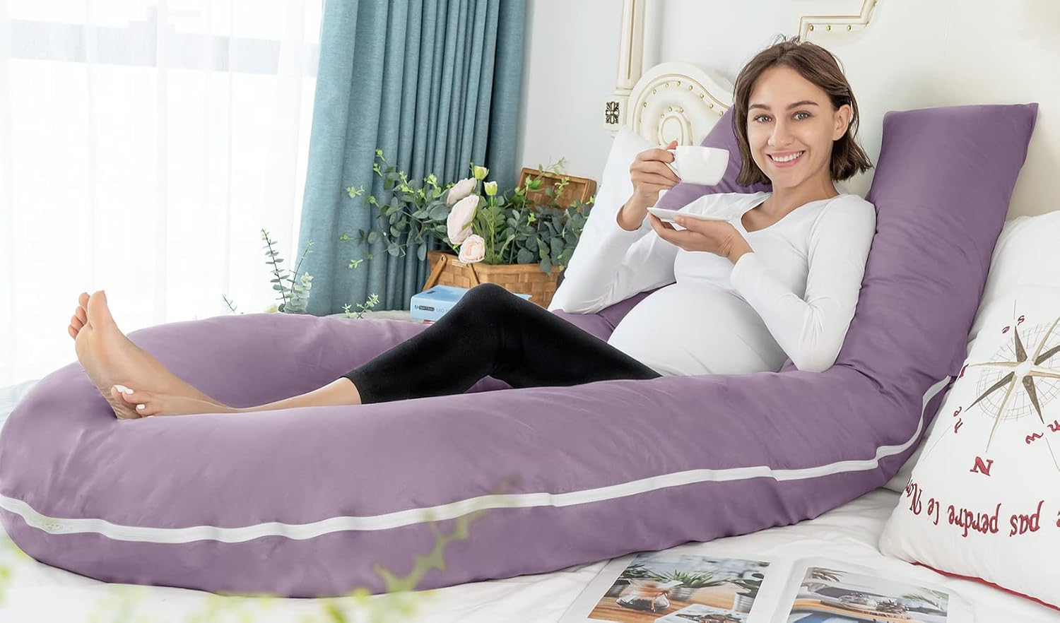 Meiz U Shaped Pregnancy Pillows for Sleeping, 65" Maternity Pillow for Full Body Support, Cooling Pregnancy Pillow with Jersey Cover, Purpl…