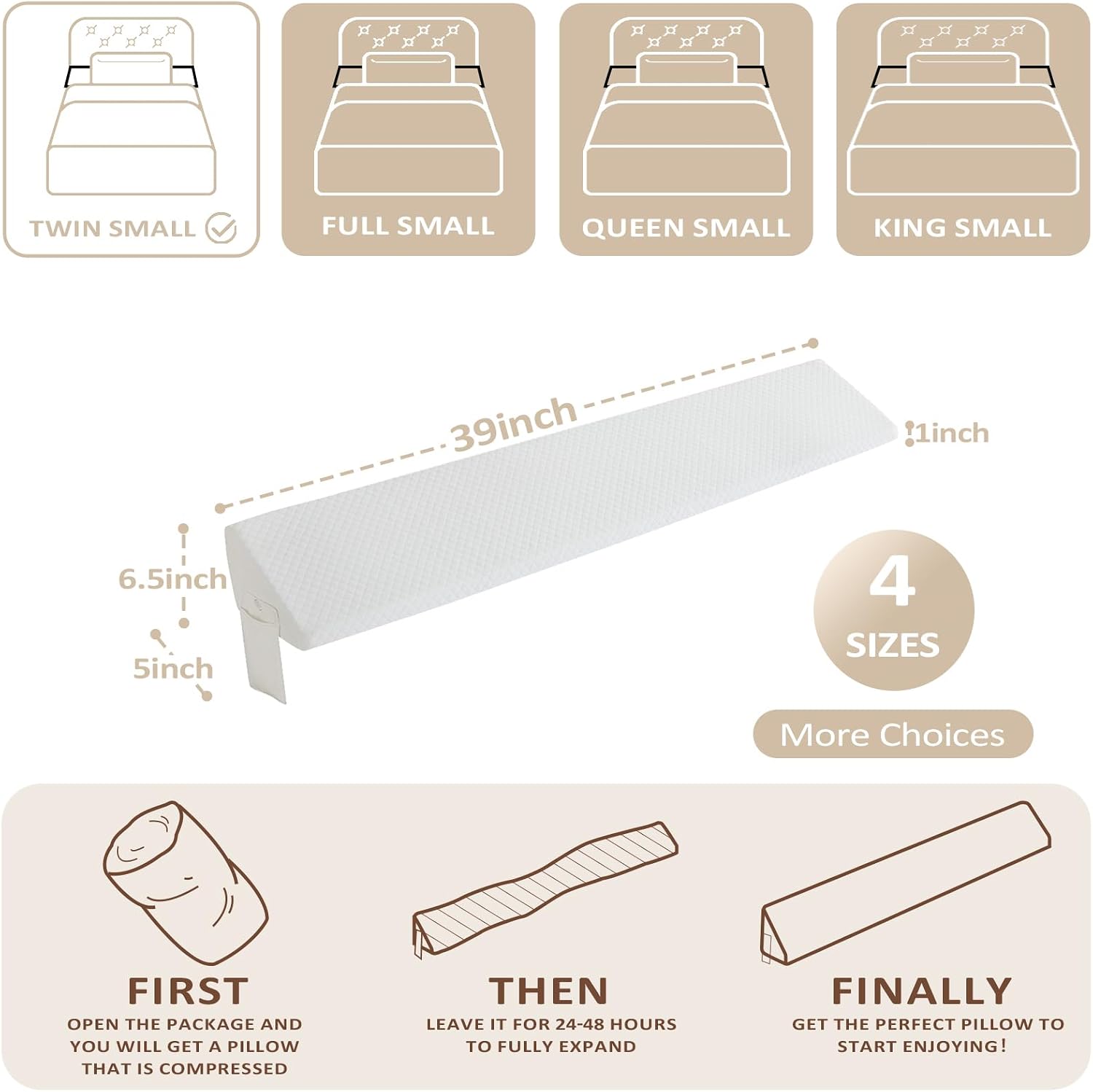 Homemate Twin Size(39"x6.5"x5") Bed Wedge Pillow for Headboard - Upgraded Bed Gap Filler Twin Between Mattress and Headboard - Wedge…