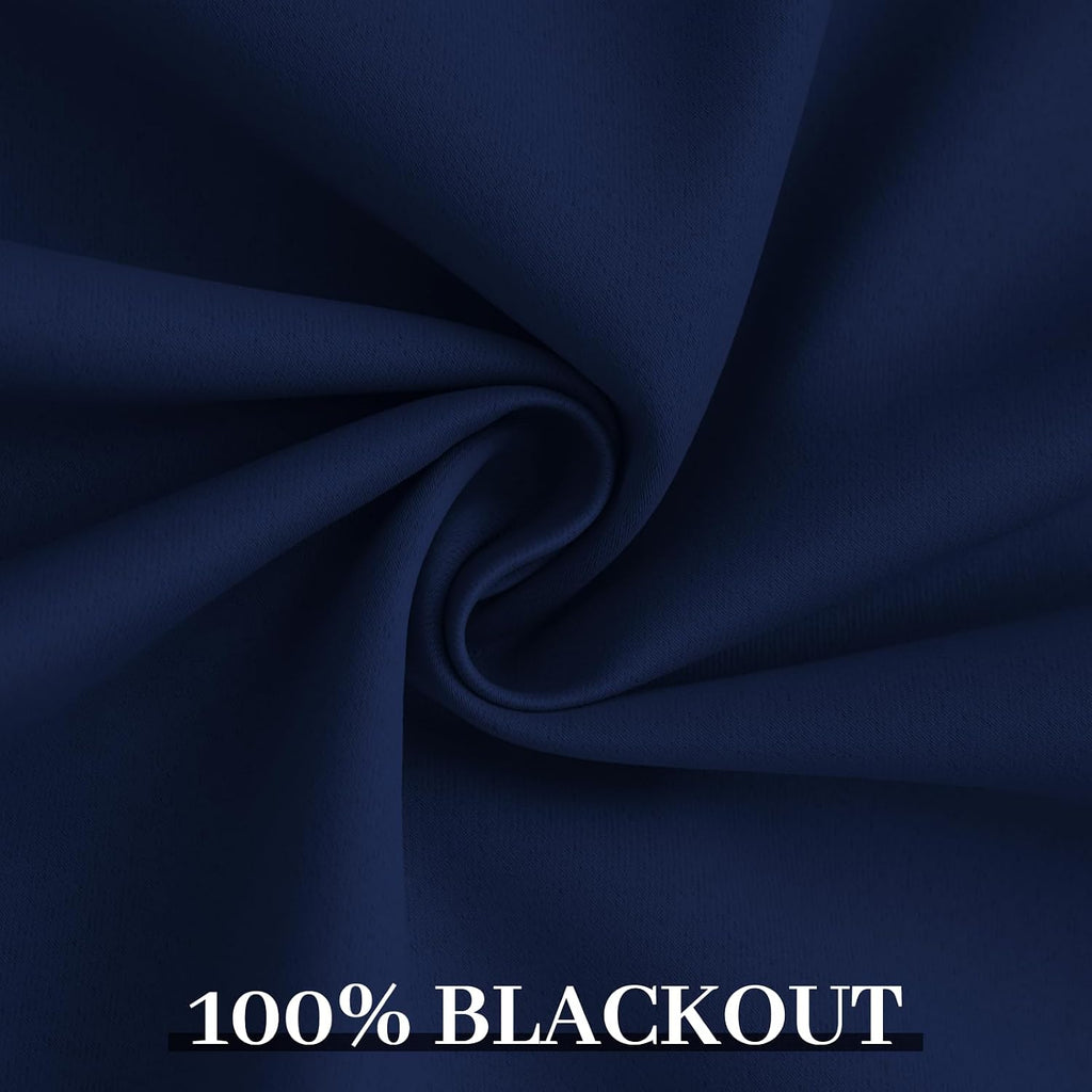 Yakamok Navy Blue 100% Blackout Curtains 84 Inches Long Thermal Insulated Window Curtain for Bedroom Living Room Darkening Set of 2 Panels…