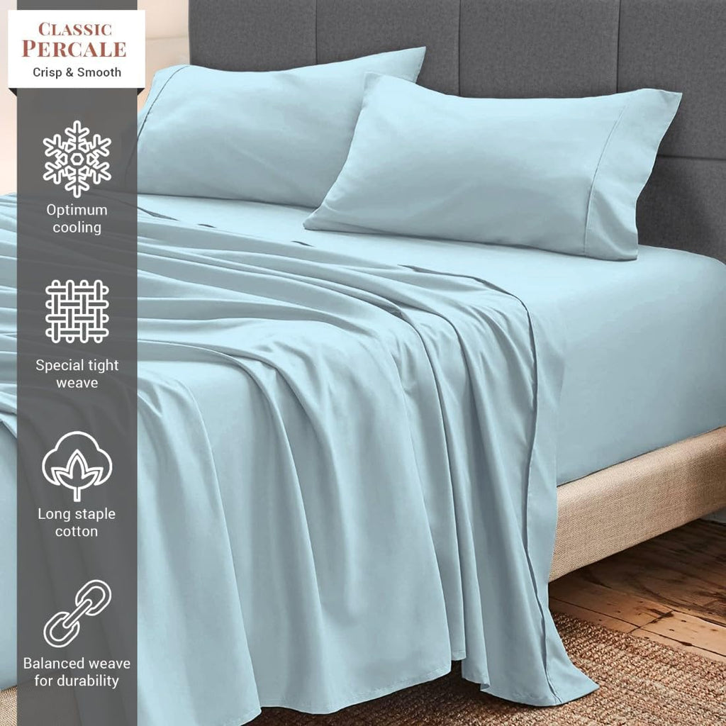 Pizuna 100% Cotton King Sheets Set - Crisp, Breathable Percale Weave Bed Sheets - Fully Elasticized 15" Deep Pocket Cooling Sheet - Long St…