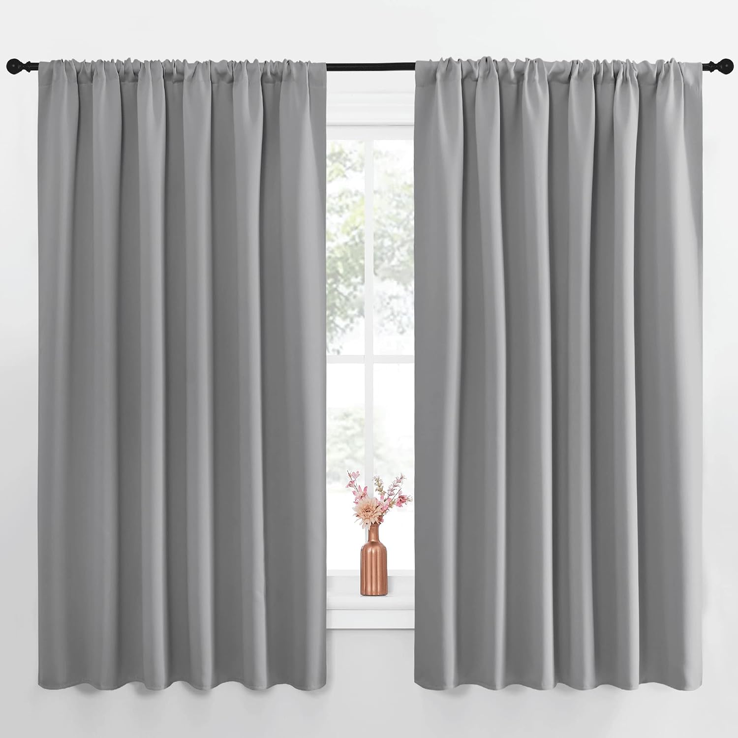 NICETOWN Short Curtains for Small Window - Thermal Insulated Rod Pocket Blackout Drapes/Draperies for Dining Room (2 Panels, W70 x L63…