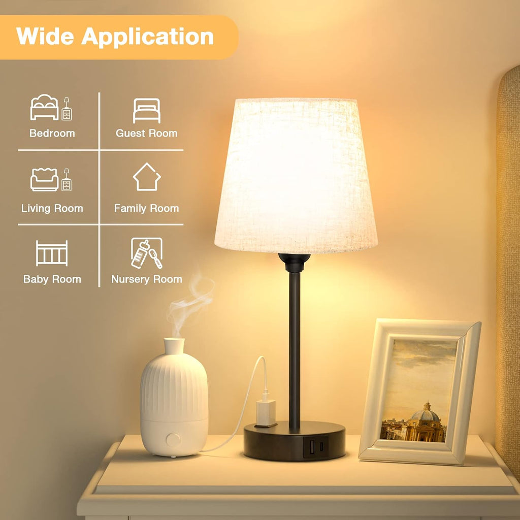 Mini Bedside Lamps for Bedrooms Set of 2 - Nightstand Bedroom Lamps with USB C Port and AC Outlet Charging, Dimmable Touch Small Bed Side…
