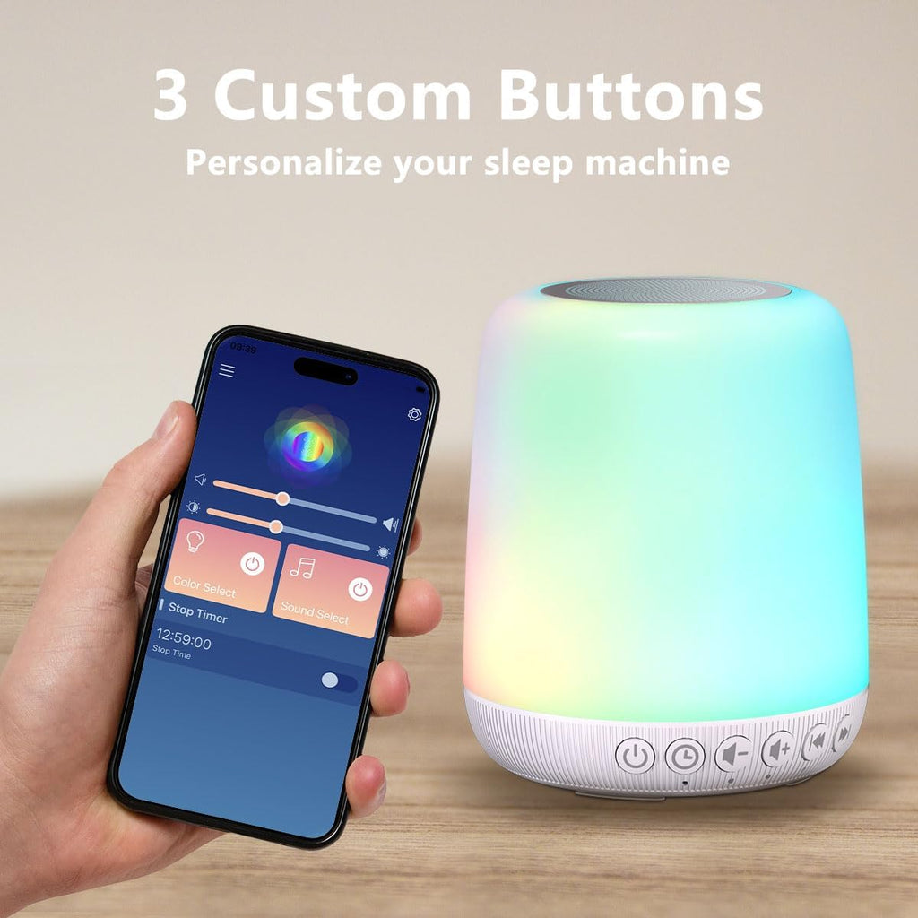 White Noise Sound Machine for Sleep Portable Sound Machine with 30 Soothing Sounds 12 Night Light Colors 4 Timer Sleep Machine for Baby…
