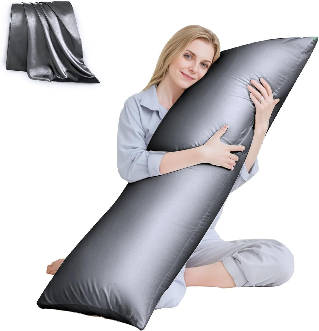 Huxmeyson Body Pillow with Satin Pillowcase, Body Pillow for Adults, Removable Cover, Grey (20"x54") Grey