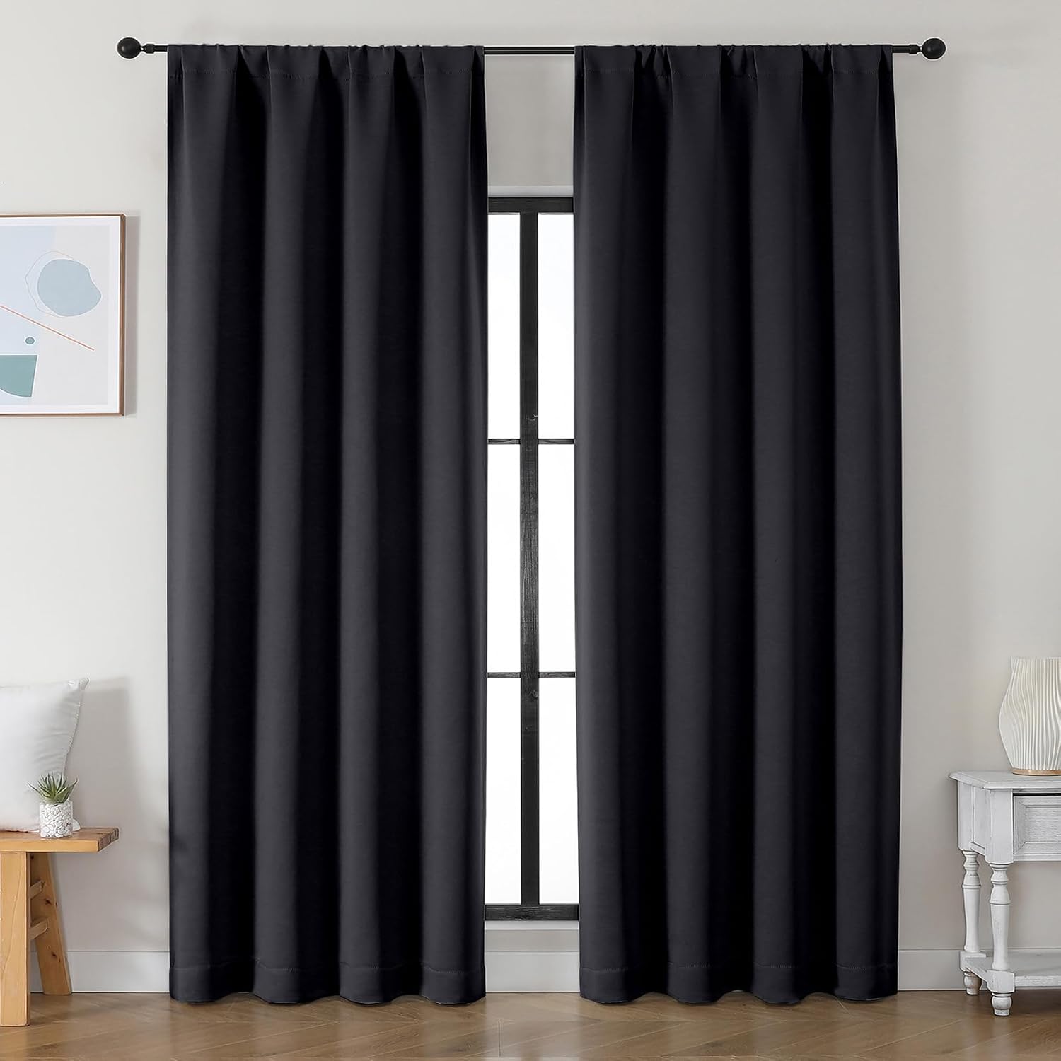 Simplebrand Ava Halloween Black Blackout Curtains for Bedroom 90 Inches Long 2 Panels Set, Solid Privacy Energy Saving Living Room Window T…