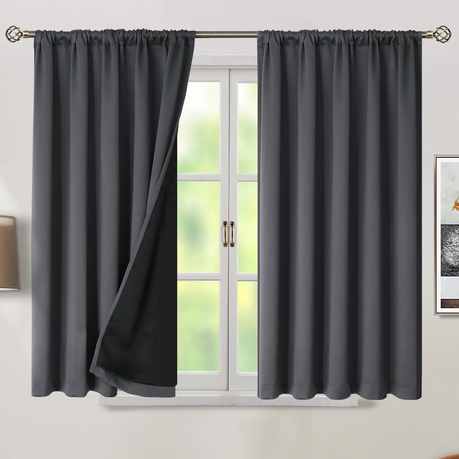 BGment 100% Room Darkening Thermal Insulated Blackout Curtains 45 Inches Long for Bedroom, Rod Pocket and Back Tab Double Layer Noise…