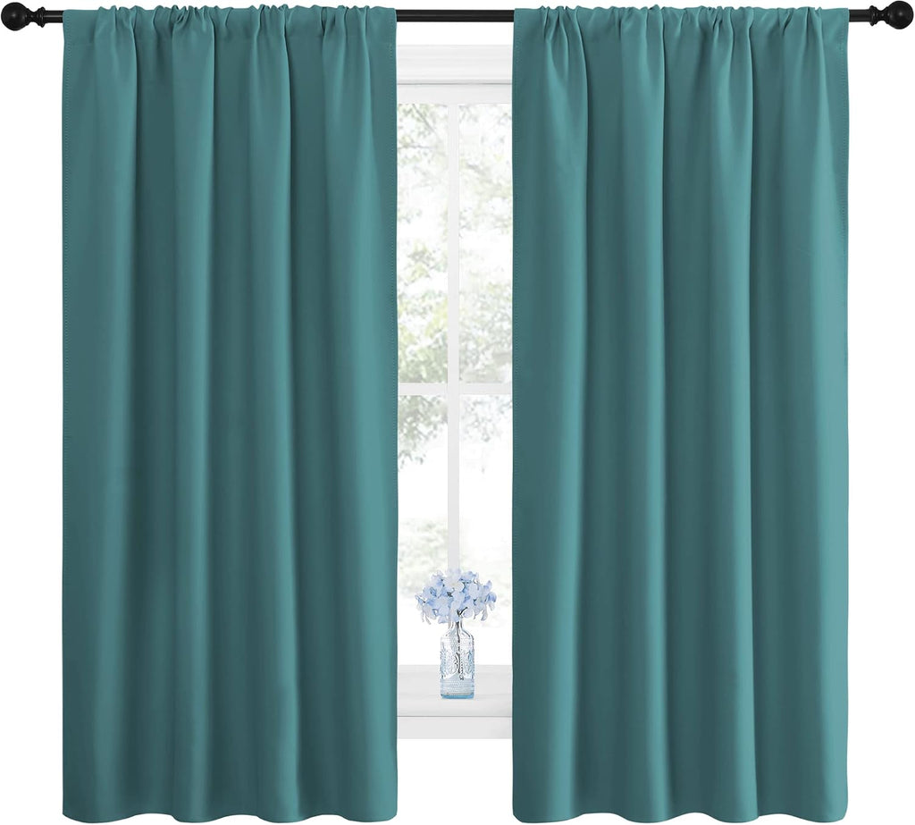 NICETOWN Window Curtains Blackout Drapes - Thermal Insulated Solid Rod Pocket Blackout Curtains/Draperies for Living Room (Sea Teal, 1…