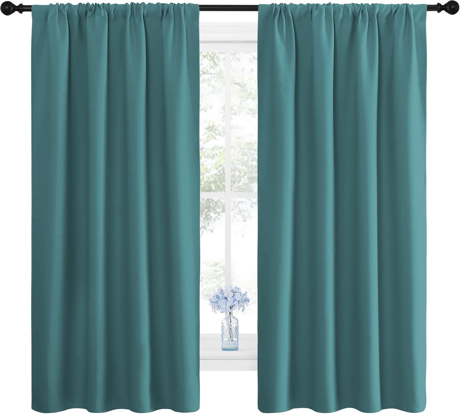 NICETOWN Window Curtains Blackout Drapes - Thermal Insulated Solid Rod Pocket Blackout Curtains/Draperies for Living Room (Sea Teal, 1…