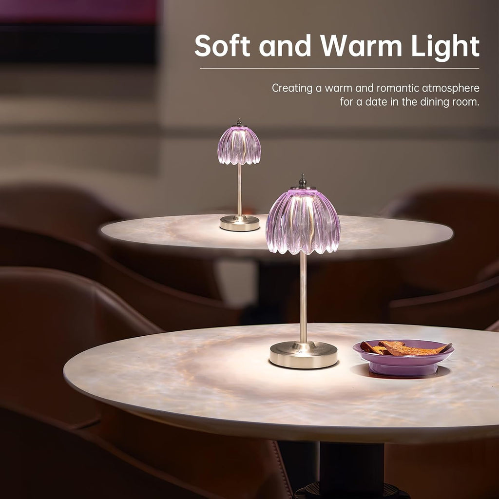 Shenmoyl Tulip Table Lamp with 5200mAh Battery & Touch Control, Cordless Small Table Lamp with 3 Colors, Dimmable Rechargeable Table…