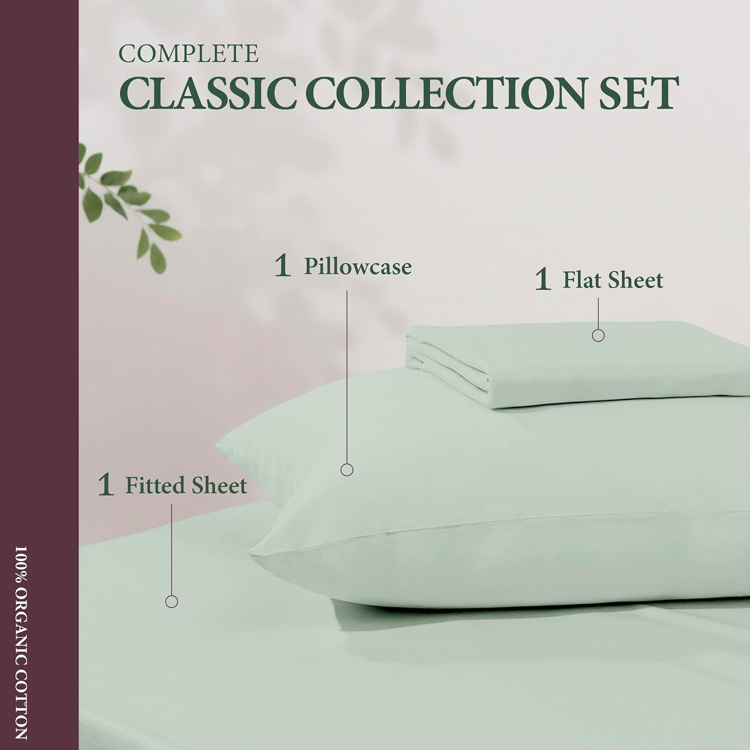 AshtonSheets 100% Organic Cotton Sheets Twin XL Size - Organic Cotton Twin XL Size Percale Weave Sheet Set (3 PC, Sea Foam), Soft, Cooling,…