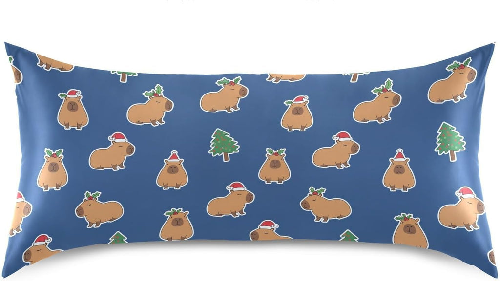 Christmas Capybara Blue Pillow Covers Silk Pillowcase for Hair and Skin with Envelope Closure Satin Pillowcase King Size Pillow Case for…