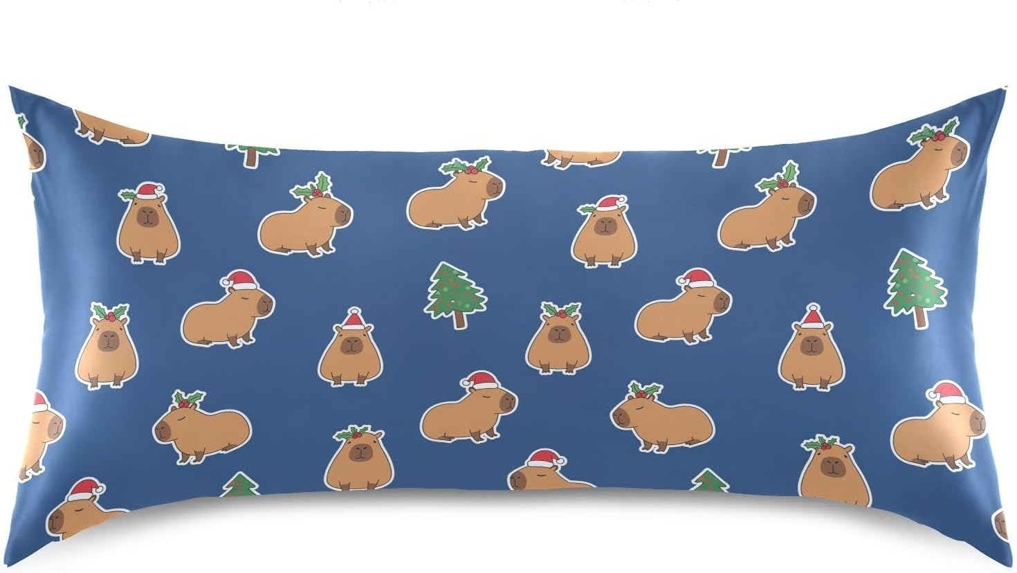 Christmas Capybara Blue Pillow Covers Silk Pillowcase for Hair and Skin Breathable Silky Soft Satin Pillowcase Queen Size Pillow Case for…
