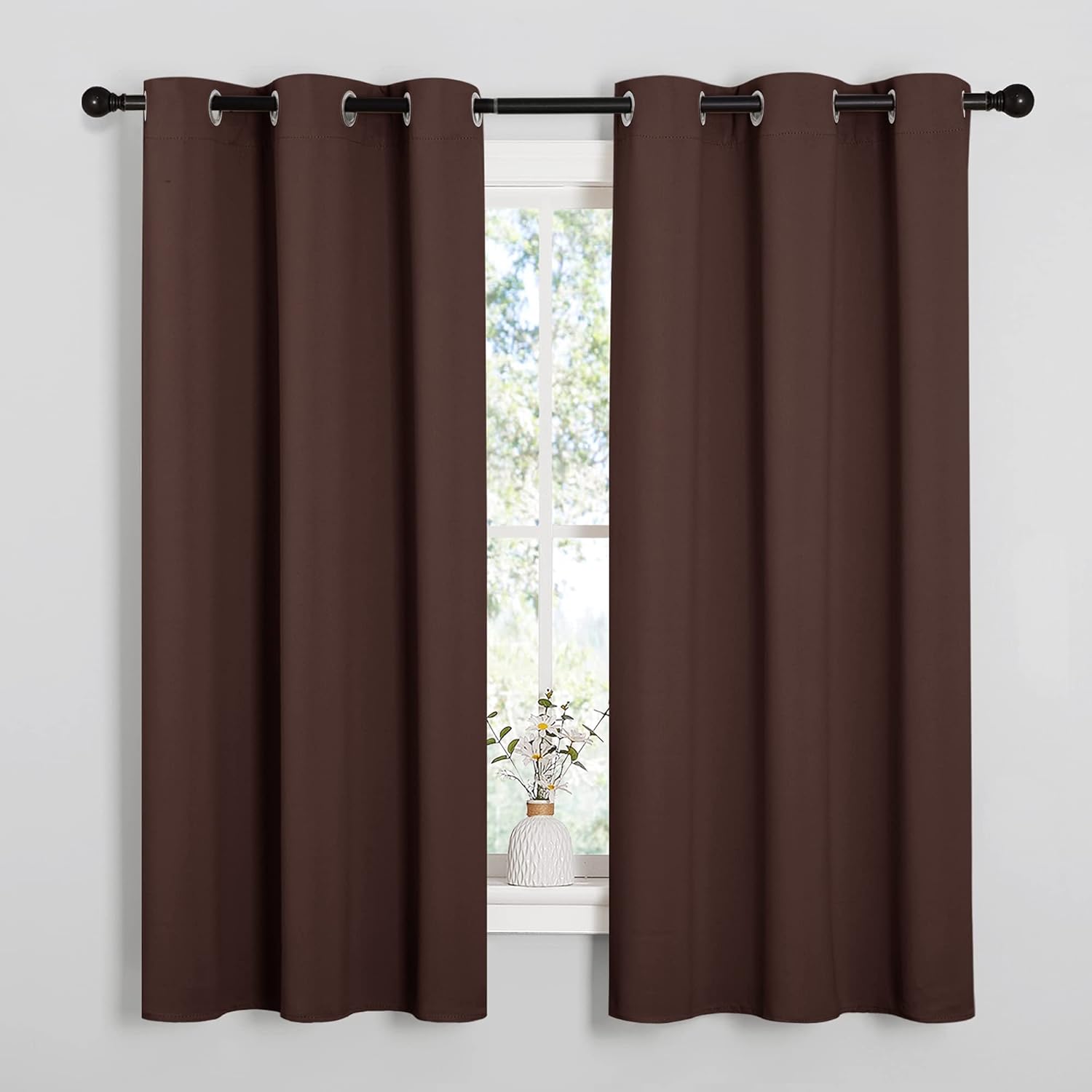 NICETOWN Nursery Essential Thermal Insulated Solid Grommet Top Blackout Curtains, Home Decoration Privacy Curtains for Bedroom (Chocolate…