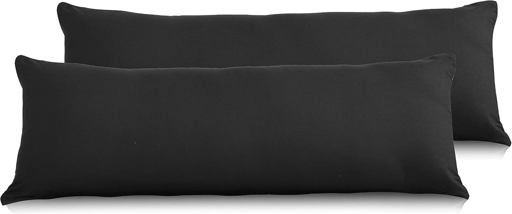 Evolive Soft Brushed Microfiber Body Pillow Cover 21''x54'', Pack of 2, Black, Zipper Closure Black