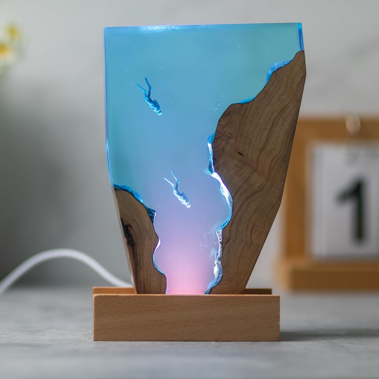 Epoxy Resin Lamp, Ocean Night Light, Artistry Home Decor Bedside Nightlight, Unique Resin Lighting, Nightstand Decorations for Bedroom…