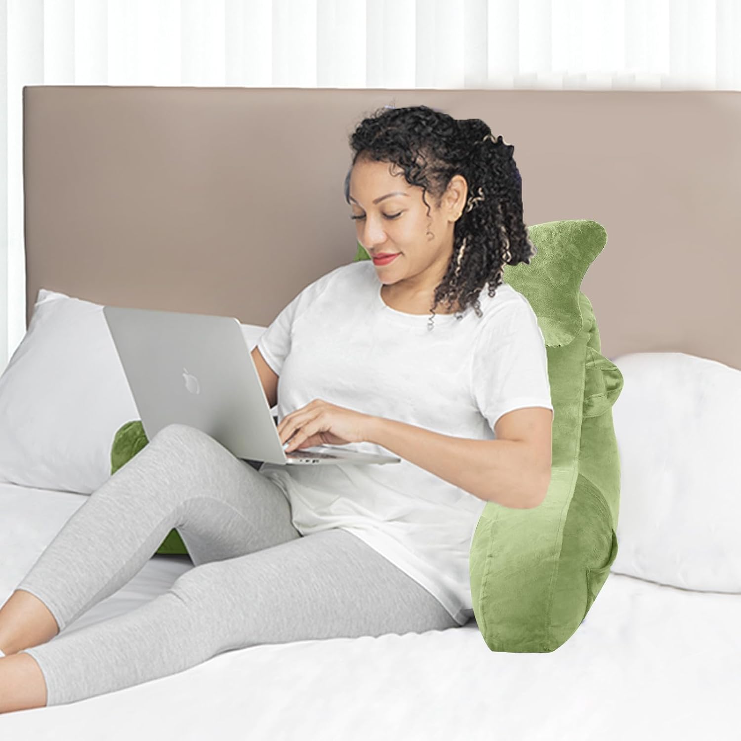 SLIGUY Reading Pillow for Sitting in Bed Couch Adult, Back Pillow with arm Support and Pockets, Adult Back Pillow Bed Chair for Rest…