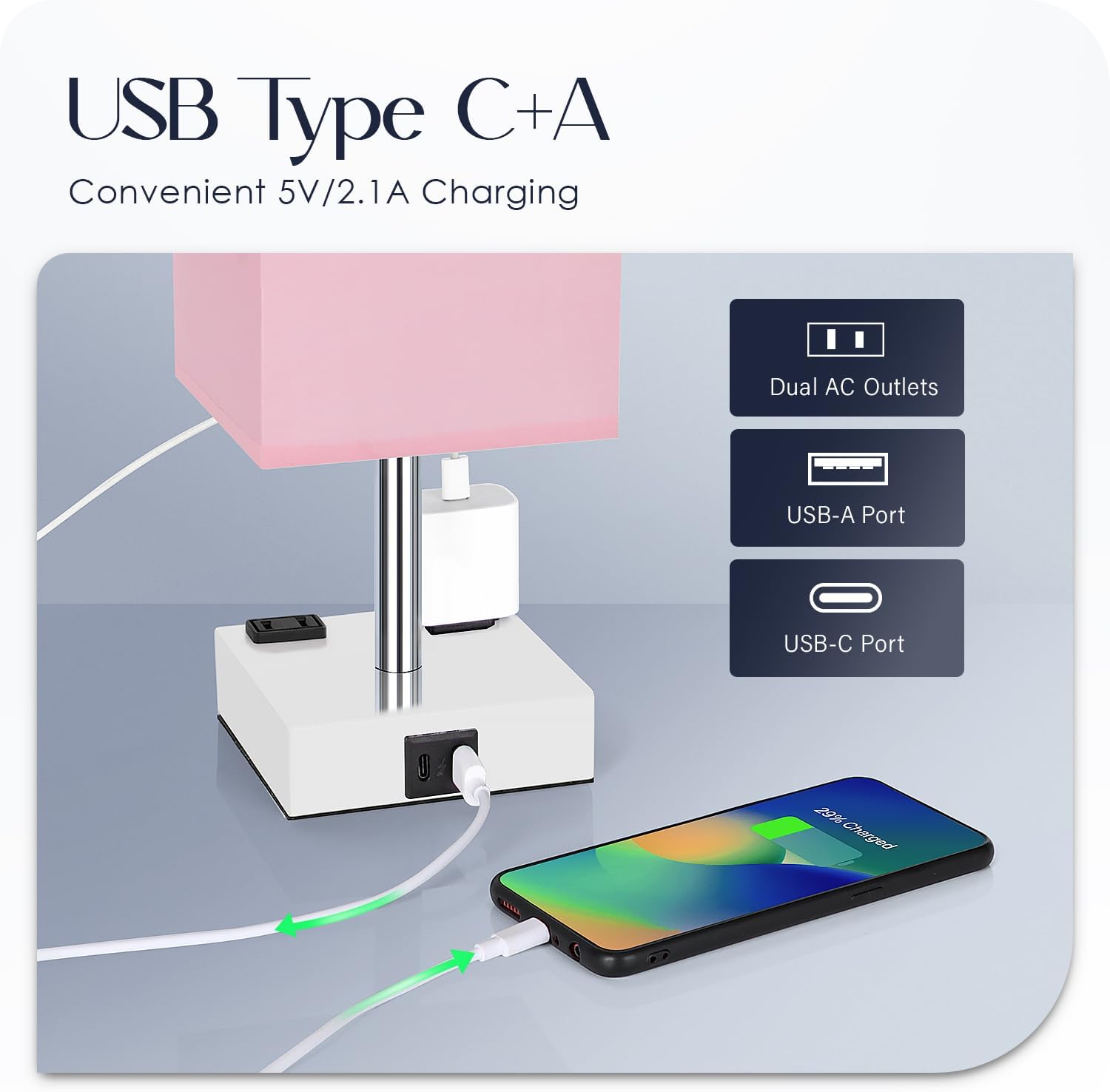 Bedside Lamp with USB Ports - Touch Control Table Lamp for Bedroom with USB C+A Charging Ports & AC Outlets, 3 Way Dimmable Nightstand…