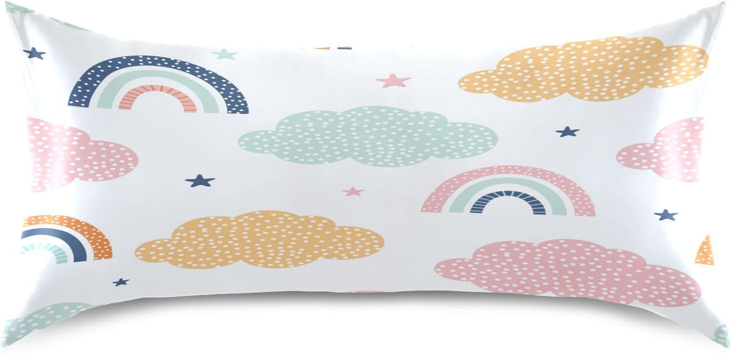 YETTASBIN Cartoon Rainbow Satin Pillowcase, Soft Breathable Silk Pillow Case with Envelope Closure for Hair and Skin, Standard Size 26 x…