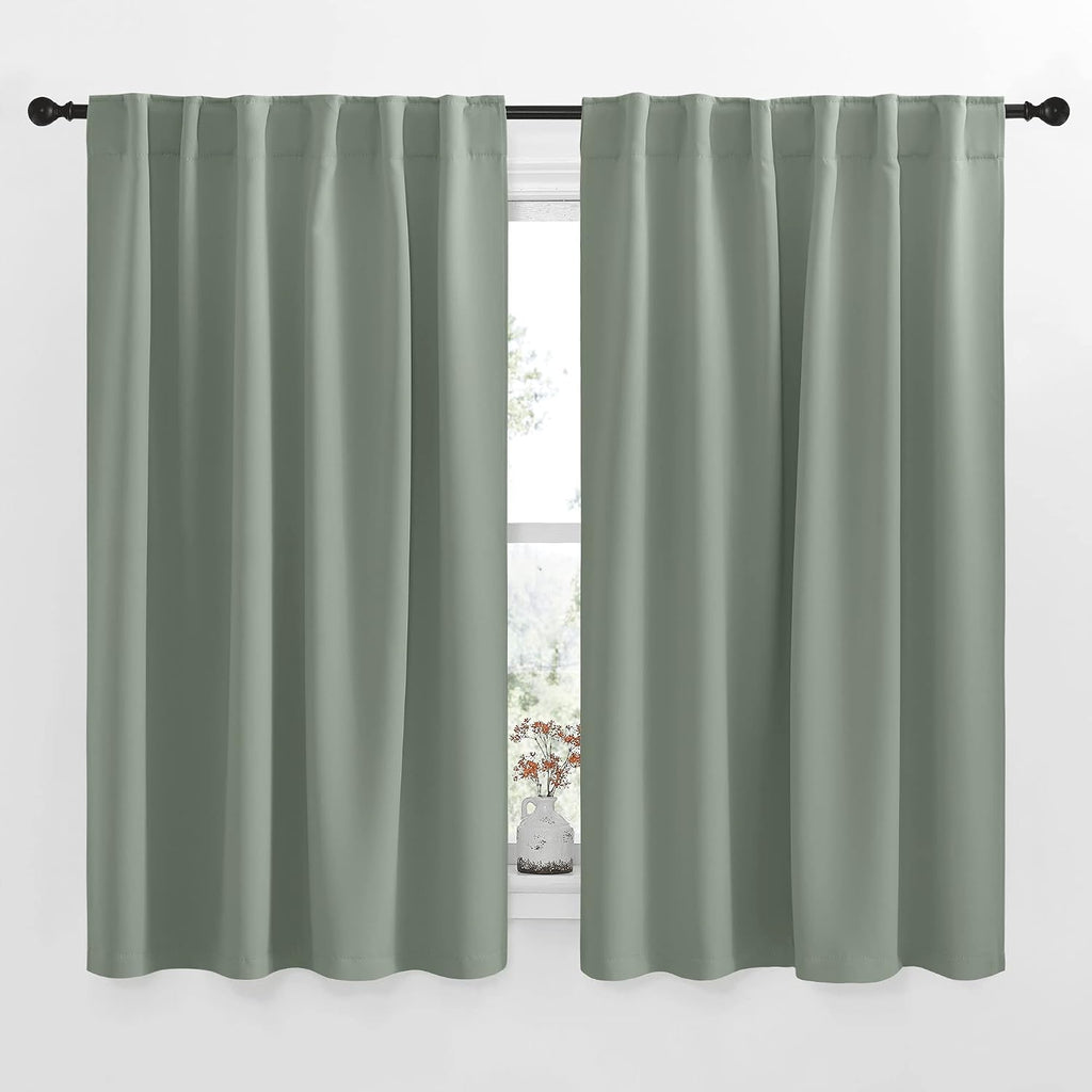 Nicetown Insulated Room Darkening Curtain Panels - (Greyish Green Color) W52 x L54, 2 Pieces, Room Darkening Window Treatment Drape Panel 2…