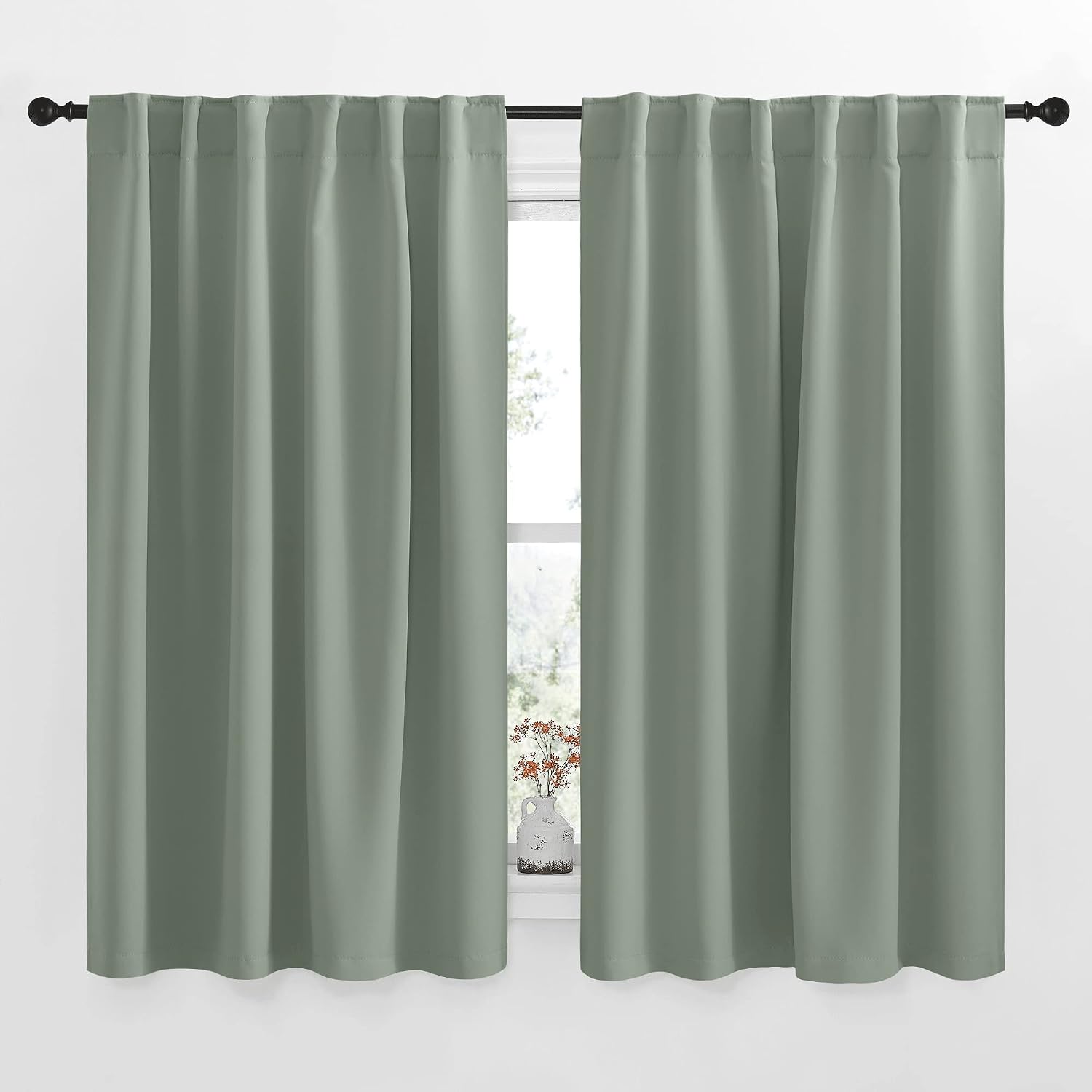 Nicetown Insulated Room Darkening Curtain Panels - (Greyish Green Color) W52 x L54, 2 Pieces, Room Darkening Window Treatment Drape Panel 2…