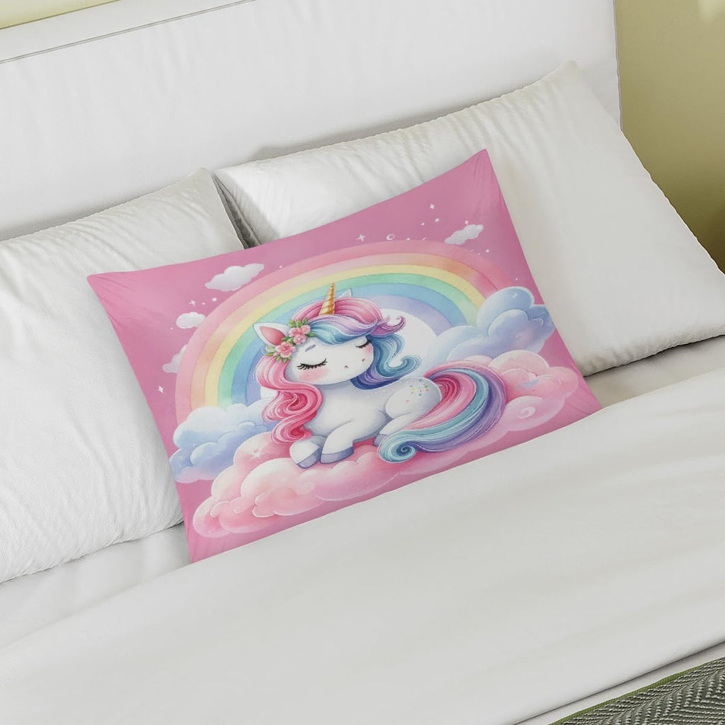 Satin Pillowcase for Hair and Skin Rainbow Pink Aniaml Unicorn Soft Silk Pillow Case with Envelope Closure Cooling Pillow Cases Slip…
