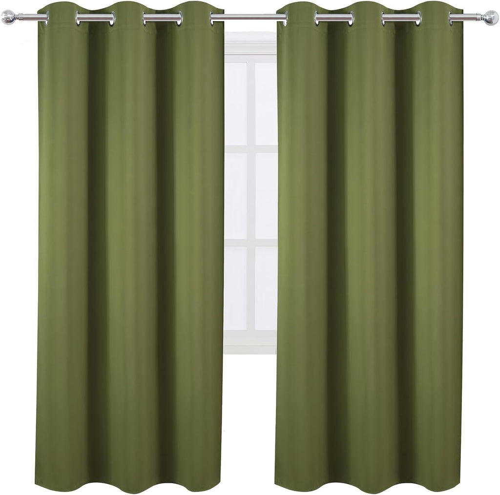 Lemomo Olive Green Thermal Blackout Curtains/42 x 72 Inch/Set of 2 Panels Room Darkening Curtains for Bedroom 72 Inch Green