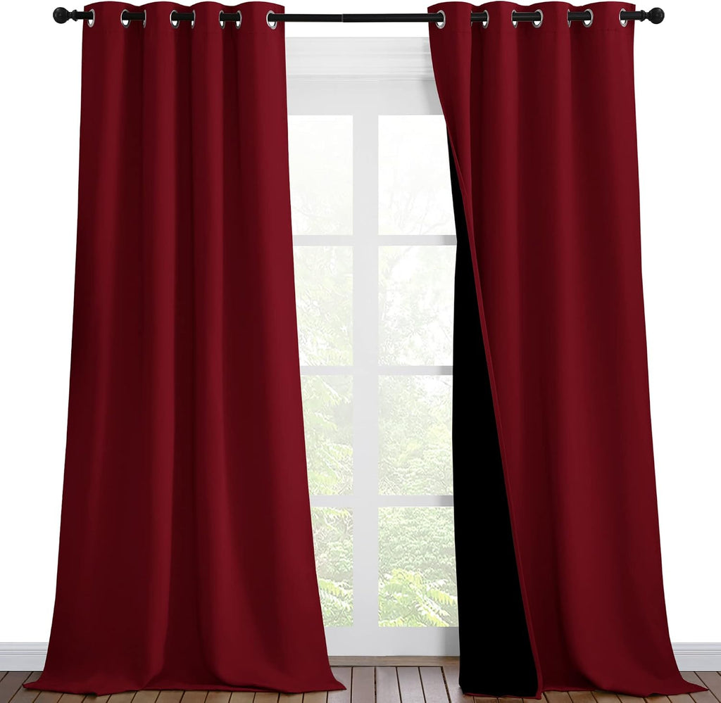 Nicetown Truly Blackout Drapes for Living Room, Heavy-Duty Full Light Shading Curtain Set with Black Liner Backing for Villa/Hall/Dorm Wind…