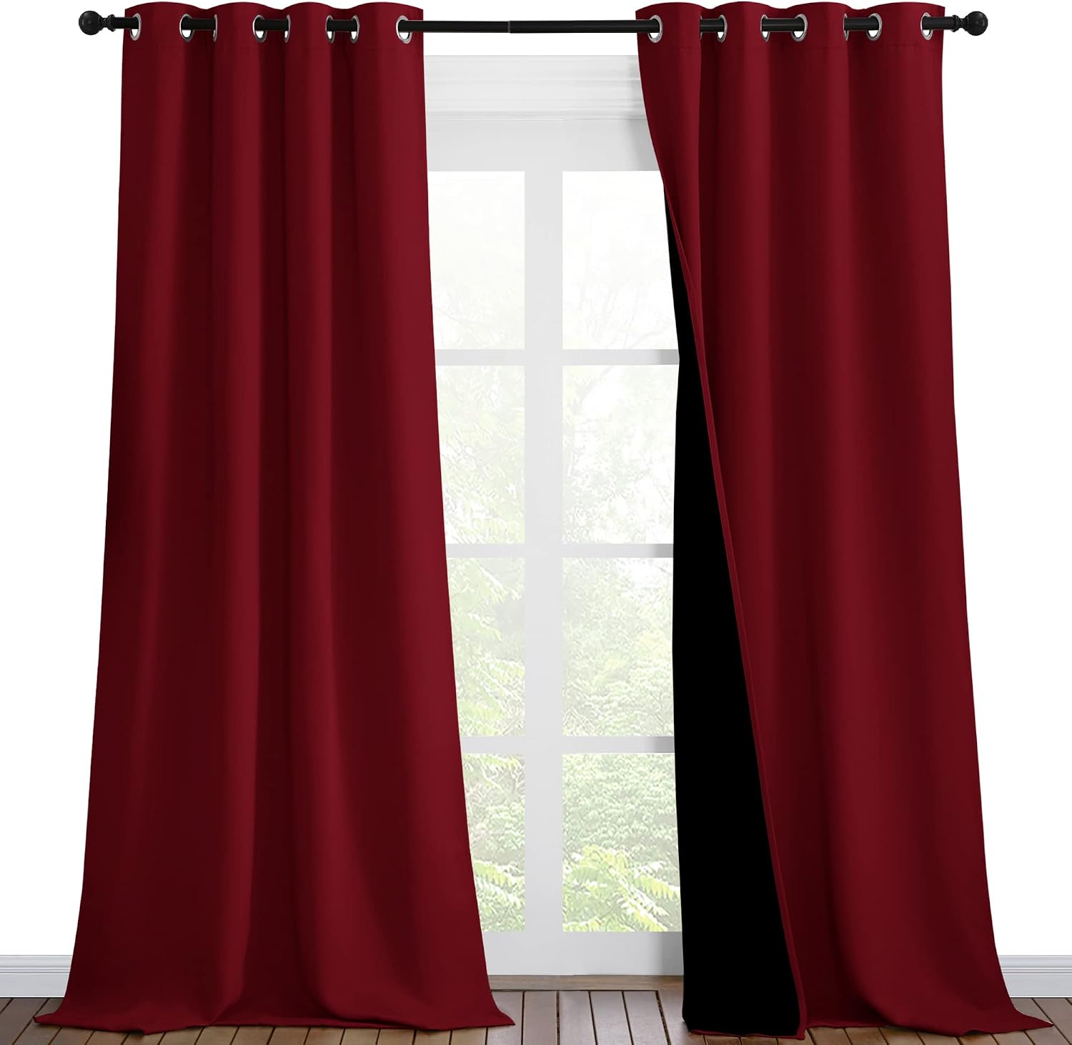 Nicetown Truly Blackout Drapes for Living Room, Heavy-Duty Full Light Shading Curtain Set with Black Liner Backing for Villa/Hall/Dorm Wind…