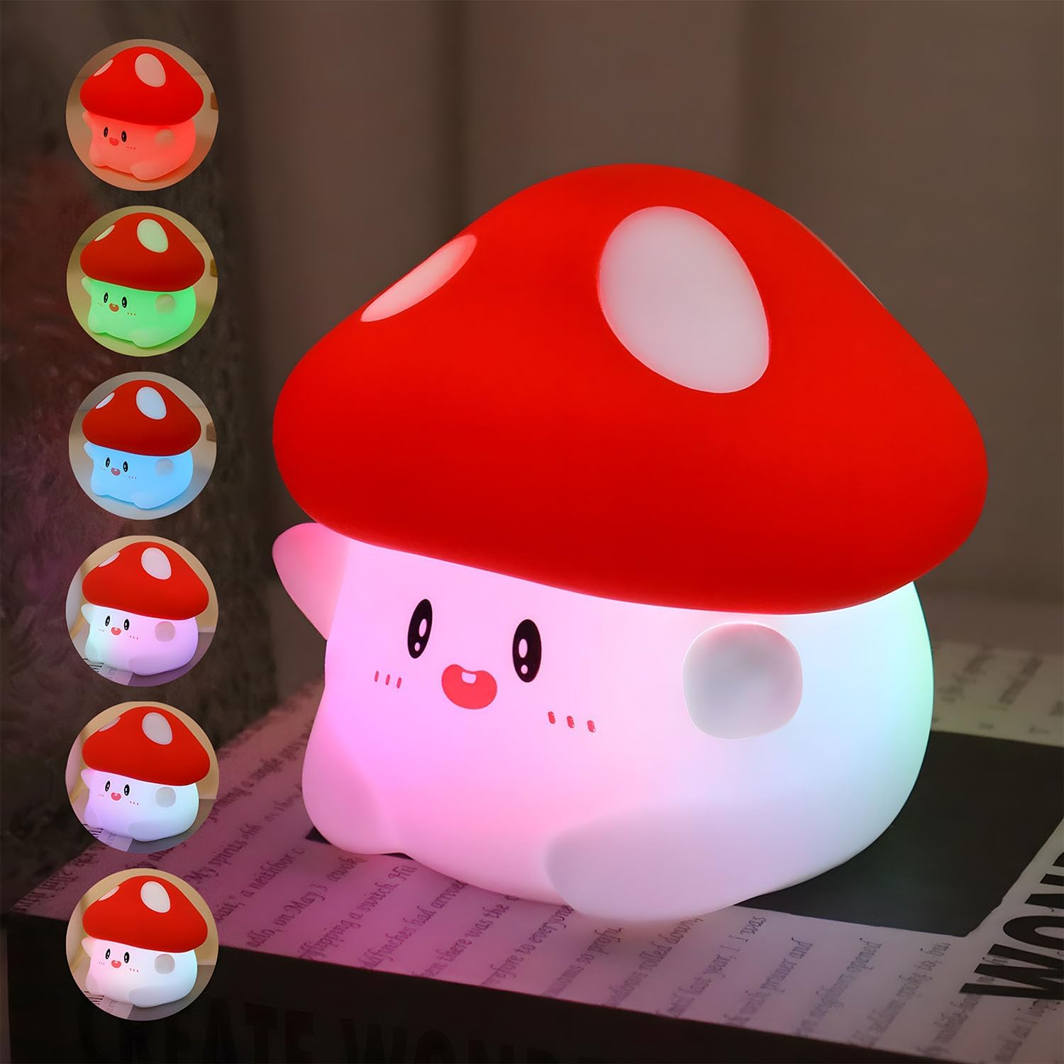 Daixinde Mushroom Night Light Color Changing, 50Hrs Mushroom Lamp, Tap Control 2 Brightness & Timer, Rechargeable Squishy Night Lamp for Ki…