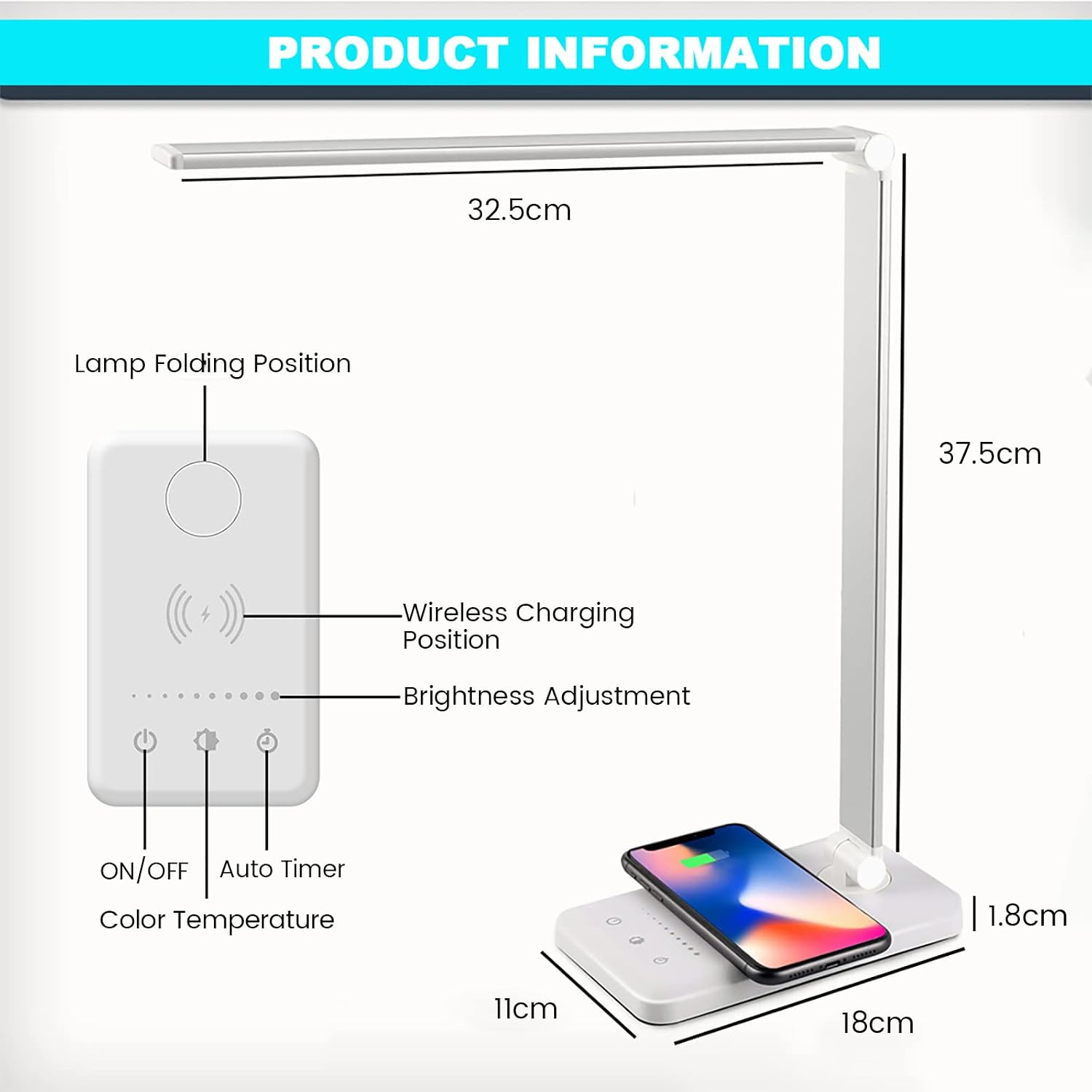 Jostic LED Desk Lamp with Wireless Charger, USB Charging Port, Desk Light with 10 Brightness, 5 Color Modes, Dimmable Eye Caring Reading De…