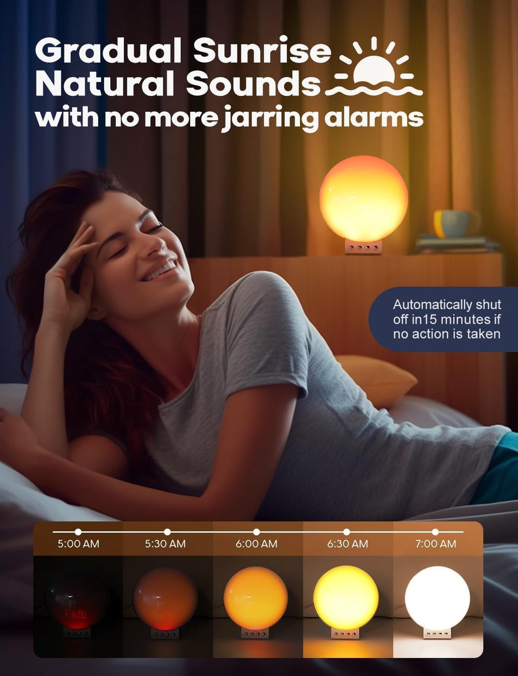 Dekala Smart Sunrise Alarm Clock with Wireless Charging for iPhone 14 13 12 Apple Watch AirPods Samsung, White Noise Sleep Sounds…