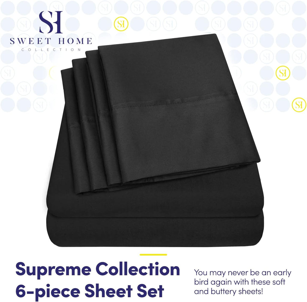 Queen Sheets Black - 6 Piece 1500 Supreme Deluxe Collection Deep Pocket Ultra Soft Queen Sheet Set Bedding - 2 Extra Pillow Cases, Great…