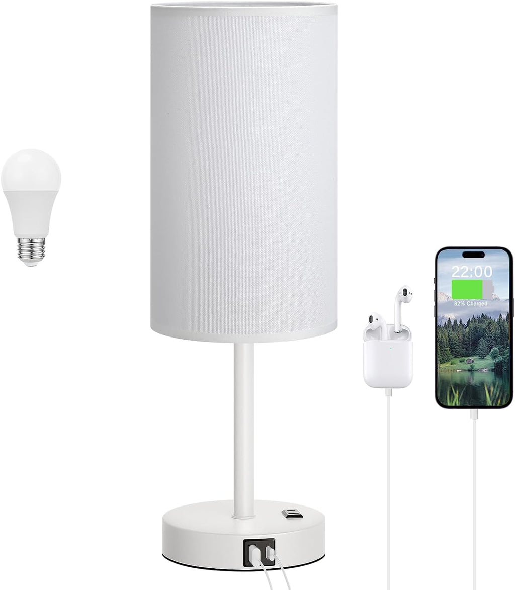 Dicoool Touch Bedside Table Lamp with USB - 3 Way Dimmable White Lamp for Bedroom Nightstand, Desk Lamp with Charging Station for Dorm…