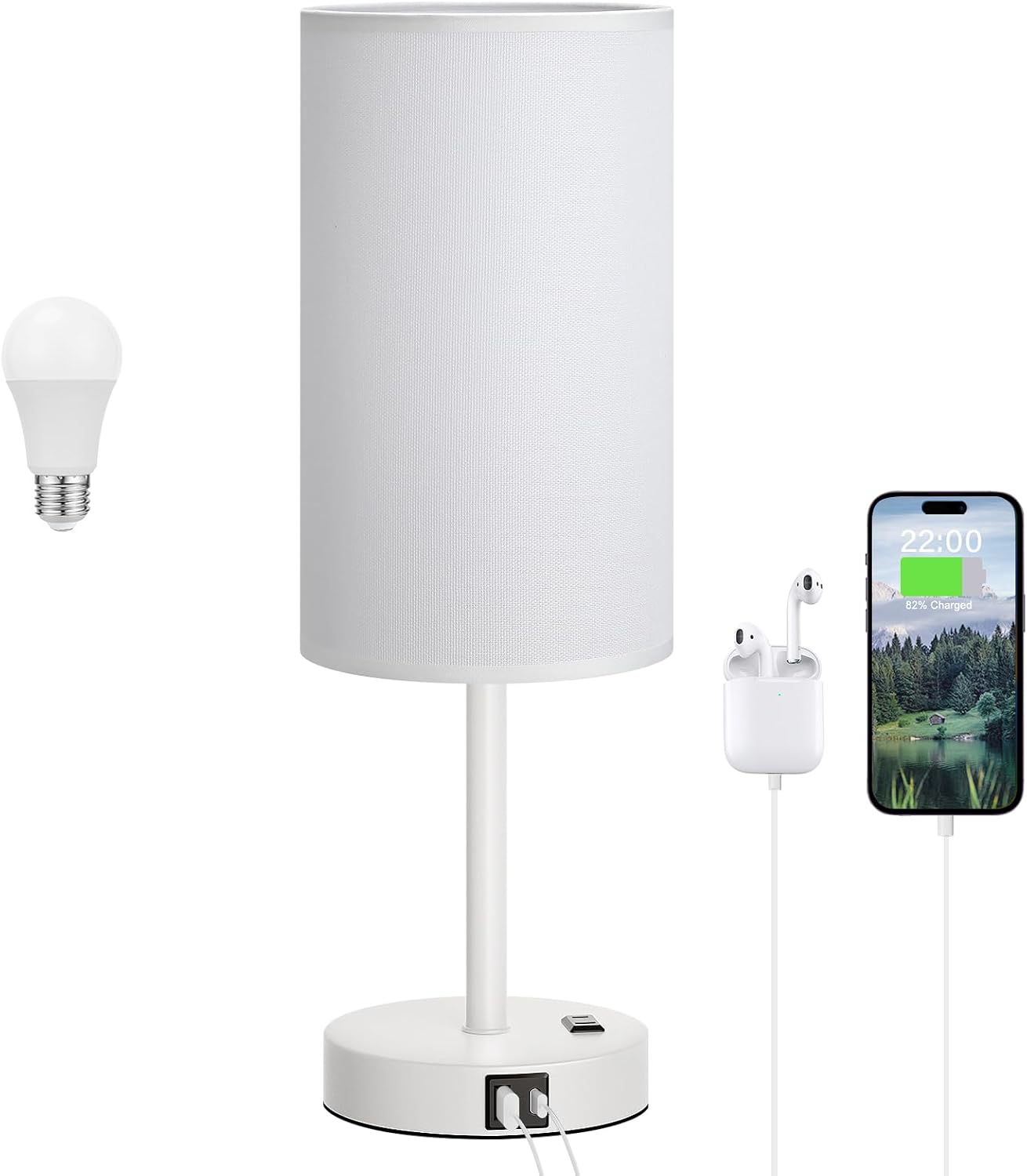 Dicoool Touch Bedside Table Lamp with USB - 3 Way Dimmable White Lamp for Bedroom Nightstand, Desk Lamp with Charging Station for Dorm…