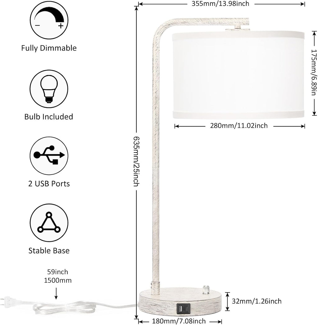 Seaside village Bedside Table Lamp with USB C+A Charging Ports, Fully Stepless Dimmable Modern Farmhouse Nightstand Lamp, Tall Reading…