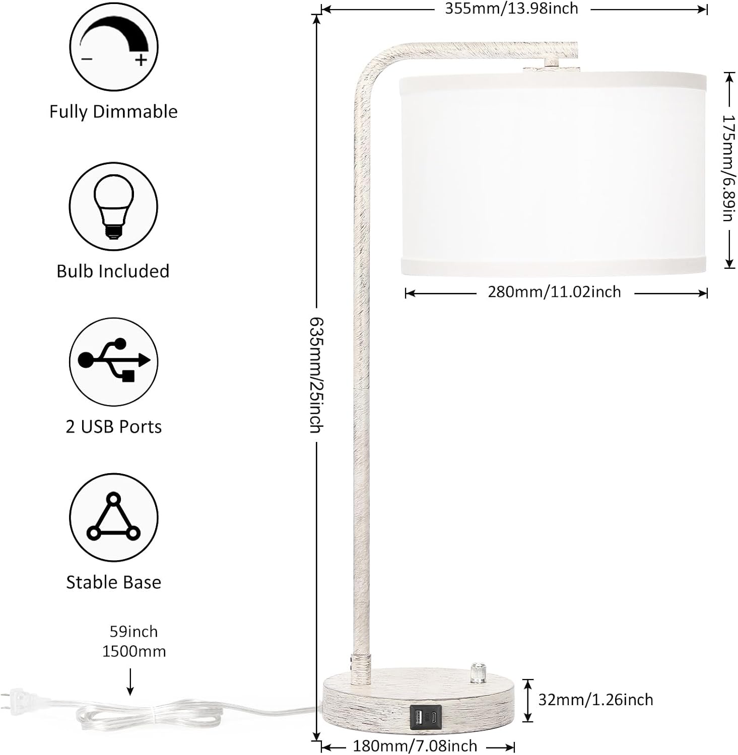 Seaside village Bedside Table Lamp with USB C+A Charging Ports, Fully Stepless Dimmable Modern Farmhouse Nightstand Lamp, Tall Reading…