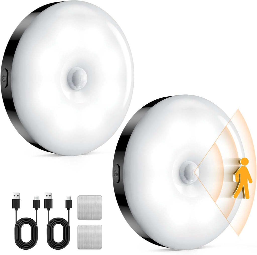 Motion Sensor Night Light Rechargeable, Magnetic Puck Lights, 3 Modes & Dimmable, Motion Sensor Stair Lights Indoor for Bedroom Bathroom…