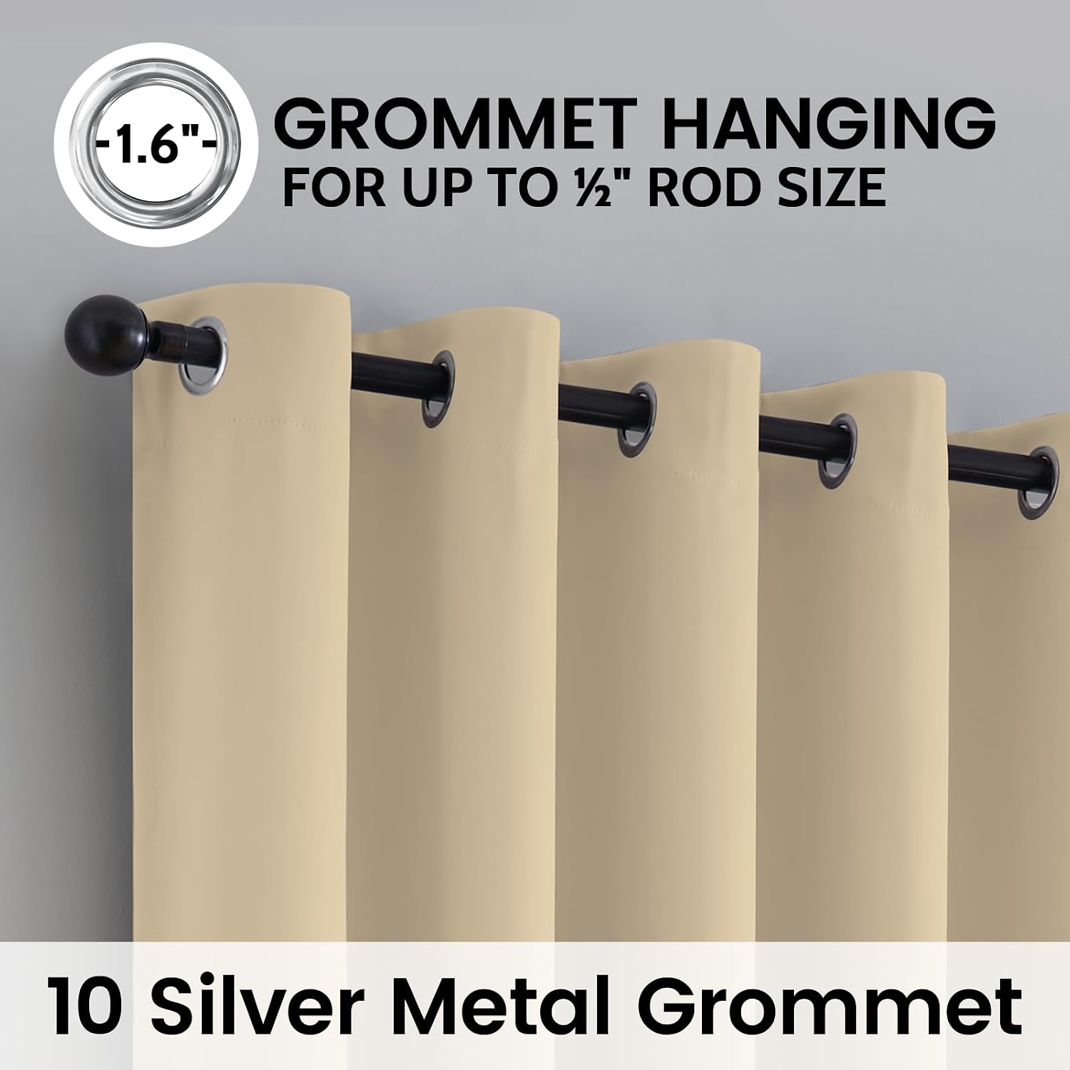 SimpleHome 100% Blackout Curtains for Bedroom, Thermal Insulated Beige Grommet Window Drapes Room Darkening Curtains for Living Room with Bl…