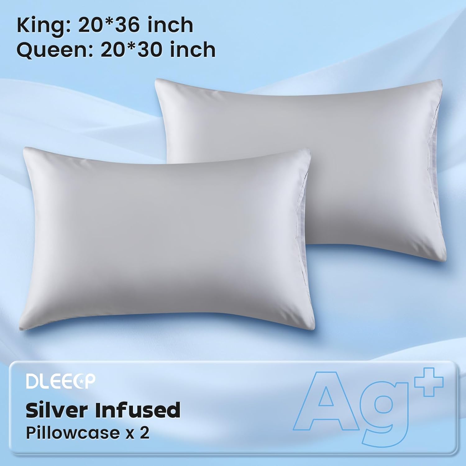 DLEECP Silver Infused Pillowcases – Cooling Pillow Cases with Silk, Softness Breathable Temperature-Regulating Pillow Cover, Odor Co…