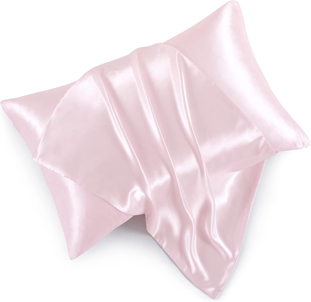 HommxJF Blush Pink Satin Pillowcases with Zipper (20x26), Standard Size Satin Pillowcases Set of 2, Blush Pink Silk Pillowcase for Hair and…